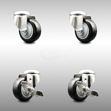 Service Caster 3 Inch 316SS Black Polyurethane Wheel Swivel Bolt Hole Caster Brakes SCC, 2PK SCC-SS316BH20S314-PPUB-BLK-2-TLB-2